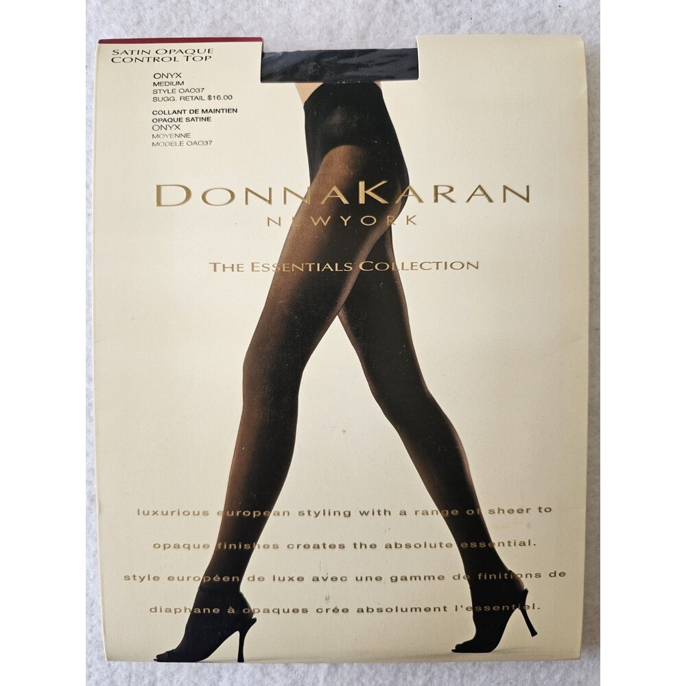 Donna Karan Satin Opaque Pantyhose Control Top Onyx Size Medium